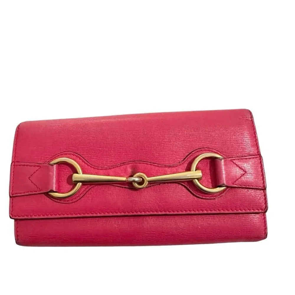 Gucci pink gold horsebit long wallet added gold chain - Picture 7 of 16